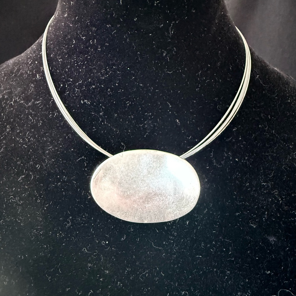Vtg Modernist Silver Pendant Necklace Multi Strand Wire Troc style Hallmarked